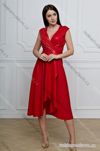Šaty elegantné lesklé bez rukávu dámske nadrozmer (36-56) POLSKÁ MÓDA PMLBF24GRETA-3 červená 44