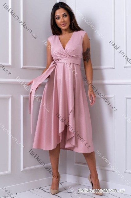 Šaty elegantní lesklé bez rukávu dámské nadrozměr (36-56) POLSKÁ MÓDA PMLBF24GRETA-4 růžová 44