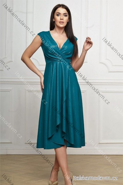 Šaty elegantné lesklé bez rukávu dámske nadrozmer (36-56) POLSKÁ MÓDA PMLBF24GRETA-9 tyrkysová 42