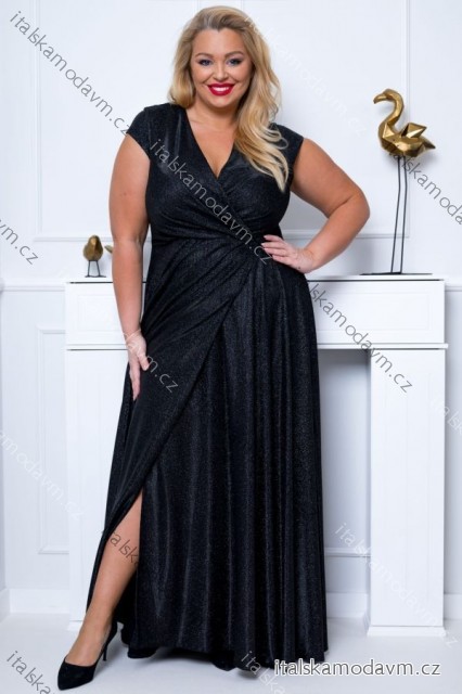 Šaty dlouhé elegantní společenské lesklé krátký rukáv dámské nadrozměr (44-50) POLSKÁ MÓDA PMLBF24NATALIA1 čierna 44