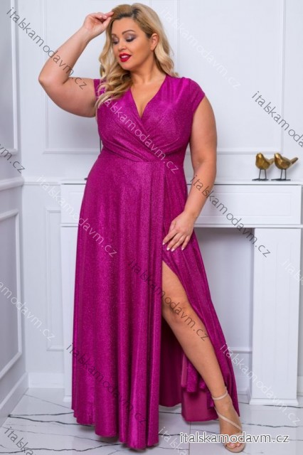 Šaty dlhé elegantné spoločenské trblietavé krátky rukáv dámske nadrozmer (44-50) POLSKÁ MÓDA PMLBF24NATALIA-1