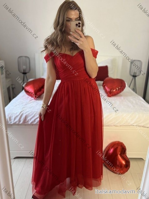 Šaty dlhé spoločenské na ramienka dámske (S/M ONE SIZE) TALIANSKA MÓDA IMS24KELLY/DR -   červená -   S / M