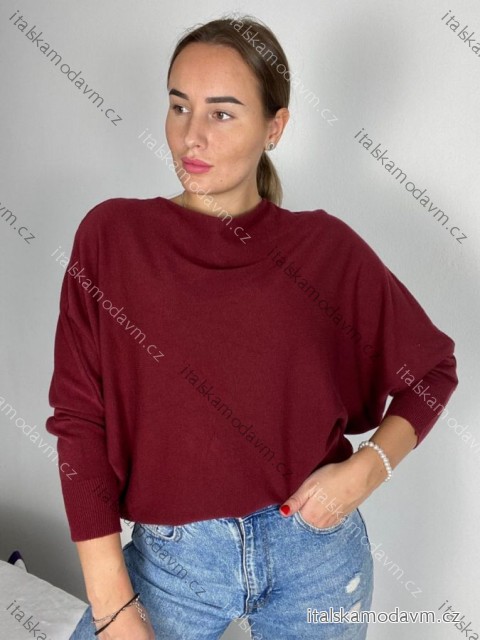 Sveter slabý úpletový dlhý netopýří rukáv dámsky (S/M ONE SIZE) TALIANSKA MóDA IM723GALA/DR S/M vínová