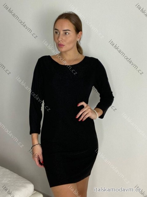 Šaty společenské třpytivé dlouhý rukáv dámské (S/M/L ONE SIZE) ITALSKá MóDA IMC24STAR/DR S/M/L Černá