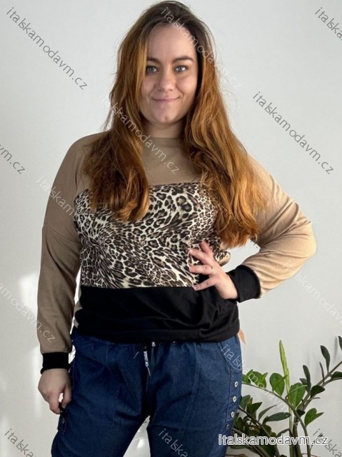 Mikina/Svetr slabá stahovací dlouhý rukáv dámská nadrozměr (52/54/56 ONE SIZE) ITALSKÁ MÓDA IM424650/DU