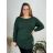 Šaty pletené alá svetr prodloužený dlouhý rukáv dámské nadrozměr (XL/2XL ONE SIZE) ITALSKÁ MÓDA IM4212261/DU smaragdová xl/2xl one size