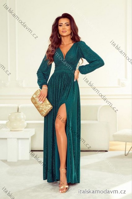 Šaty dlouhé elegantní třpytivé dlouhý rukáv dámské nadrozměr (34-50) POLSKÁ MÓDA PMLWD24RAMONA11 tmavo zelená 36