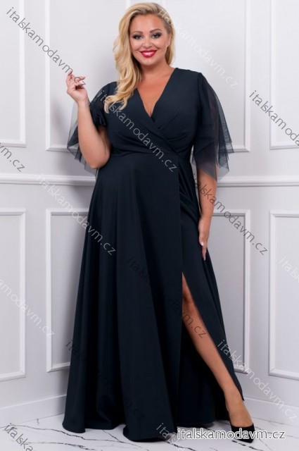 Šaty dlouhé elegantní společenské krátký rukáv dámské nadrozměr (44-54) POLSKÁ MÓDA PMLBF24EVITA1 Černá 50