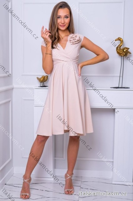 Šaty krátke elegantné bez rukávu dámske nadrozmer (36-50) POLSKÁ MÓDA PMLBF24NINA béžová 40