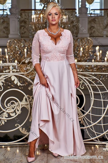 Šaty dlhé elegantné spoločenské 3/4 rukáv dámske nadrozmer (36-56) POLSKÁ MÓDA PMLBF24CARMEN2 ružová 50