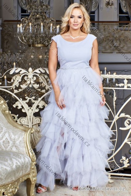 Šaty dlhé elegantné spoločenské bez rukávov dámske (34-40) POLSKÁ MÓDA PMLBF24SANDRA šedá 36