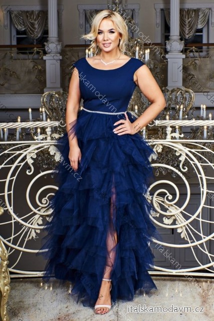 Šaty dlouhé elegantní společenské bez rukávu dámské (34-40) POLSKÁ MÓDA PMLBF24SANDRA1 tmavě modrá 40