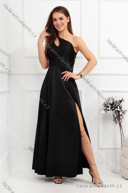 Šaty dlouhé společenské saténové třpytivé bez rukávu dámské madrozměr (34-44) POLSKÁ MÓDA PMLMR25JULIA čierna 44