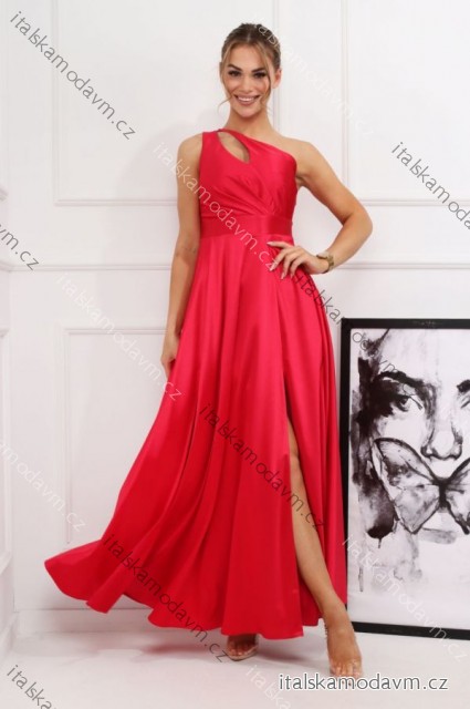Šaty dlhé spoločenské saténové trblietavé bez rukávu dámske madrozmer (34-44) POLSKÁ MÓDA PMLMR25JULIA2 červená 36
