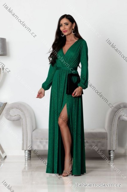 Šaty dlhé elegantné trblietavé dlhý rukáv dámske (S-2XL) POLSKÁ MÓDA PMLEL24SALMAB9 zelená M