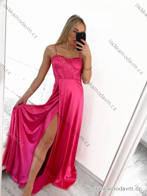 Šaty dlhé elegantné spoečenské na ramienka dámske (S/M ONE SIZE) TALIANSKA MÓDA IMPBB23B23505/DUR S/M tmavo ružová