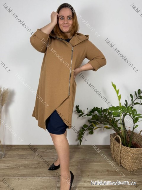 Mikina/kabát na zips s kapucňou dlhý rukáv dámska nadrozmer (50/52/54 ONE SIZE) TALIANSKA MÓDA IMD23669/DR