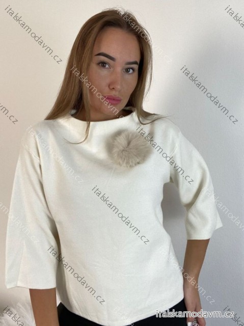 Sveter úpletový 3/4 dlhý rukáv dámsky (S/M/L ONE SIZE) TALIANSKA MÓDA IMM24M5986-1/DU -   biela -   S/M/L