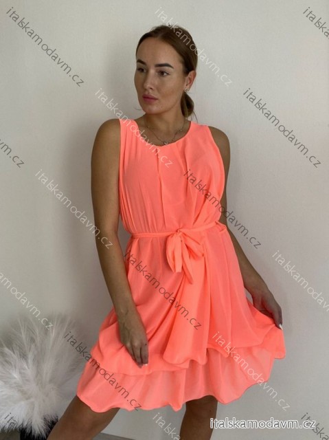 Šaty letní krátké bez rukávu šifonové dámské (S/M/L ONE SIZE) ITALSKÁ MÓDA IM424KALI/DU -   oranžová neon -   S/M/L