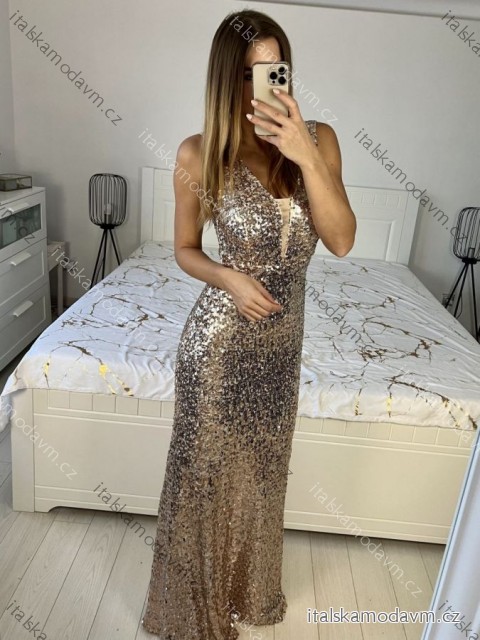 Šaty dlhé spoločenské trblietavé na ramienka dámske (S/M/L ONE SIZE) TALIANSKA MÓDA IMPSH246060A