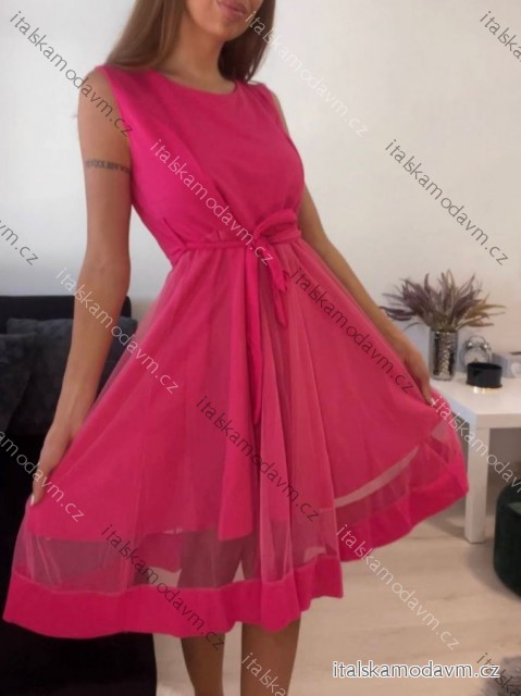 Šaty elegantní letní bez rukávu dámské (S/M/L ONE SIZE) ITALSKÁ MÓDA IM322SIMONE/DR tmavě růžová S/M/L