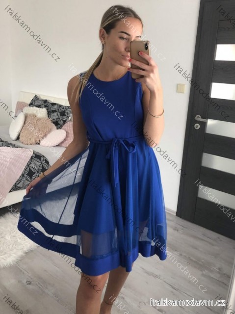 Šaty elegantné letné bez rukávov dámske (S/M/L ONE SIZE) TALIANSKA MÓDA IM322SIMONE/DR modrá kráľovská S/M/L