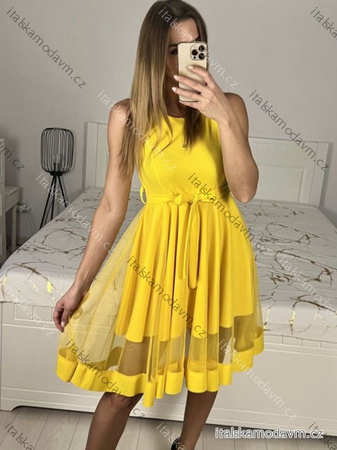 Šaty elegantní letní bez rukávu dámské (S/M/L ONE SIZE) ITALSKÁ MÓDA IM322SIMONE/DR žlutá S/M/L