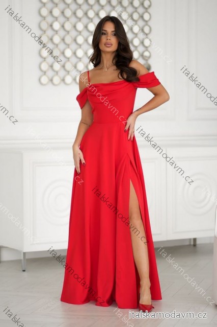 Šaty dlouhé společenské na ramínka dámské (34-48) POLSKÁ MÓDA PMLBC24320-02 červená 34