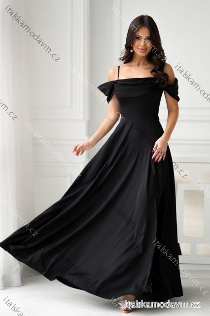 Šaty dlhé spoločenské na ramienka dámske (34-48) POLSKÁ MÓDA PMLBC24320-06 čierna 36