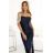 483-6 DIANE satin long dress with leg sliat - navy blue color