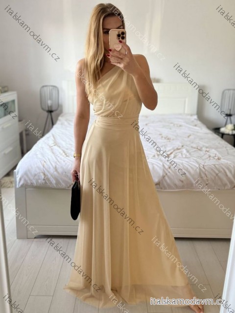 Šaty dlouhé elegantní společenské bez rukávu dámské (S/M ONE SIZE) ITALSKÁ MÓDA IMPSH223623/DUR béžová S/M