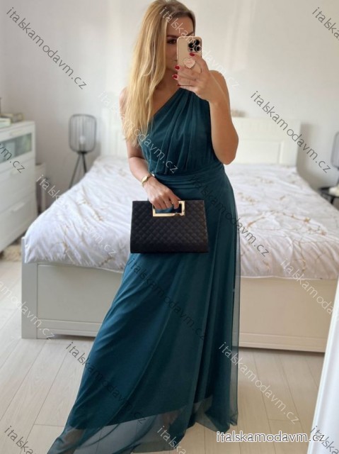 Šaty dlhé elegantné spoločenské bez rukávov dámske (S/M ONE SIZE) TALIANSKA MÓDA IMPSH223623/DUR petrolejová S/M