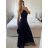 Šaty dlhé elegantné spoločenské bez rukávov dámske (S/M ONE SIZE) TALIANSKA MÓDA IMPSH223623/DUR tm. modrá S/M