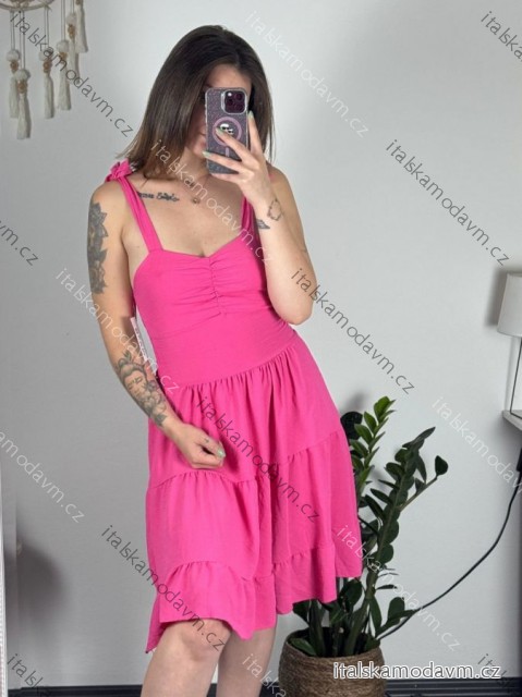 Šaty letní na ramínka dámské (S/M ONE SIZE) ITALSKÁ MÓDA IMWGB231897/DUR S/M tmavě růžová