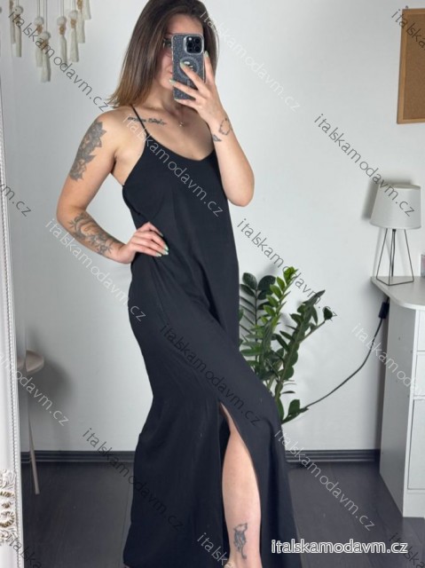 Šaty dlouhé letní na ramínka dámské (S/M ONE SIZE) ITALSKÁ MÓDA IMD23472/DUR -   Černá -   S/M