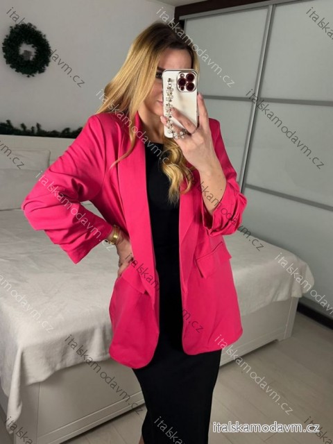 Sako elegantní s podšívkou dlouhý rukáv dámské (S/M/L ONE SIZE) ITALSKÁ MÓDA IMWCP25027/DUR -   tmavo ružová -   S/M/L