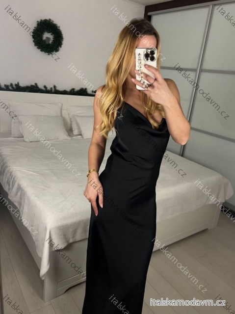 Šaty dlouhé elegantní saténové na ramínka dámské (S/M/L ONE SIZE) ITALSKÁ MÓDA IMPLP2455060075