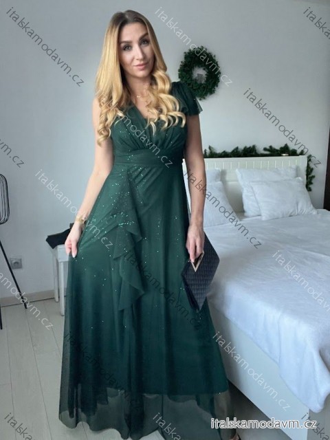 Šaty dlouhé společenské třpytivé bez rukávu dámské (S/M/L ONE SIZE) ITALSKÁ MÓDA IMPSH2520034/DR zelená smaragdová S/M/L