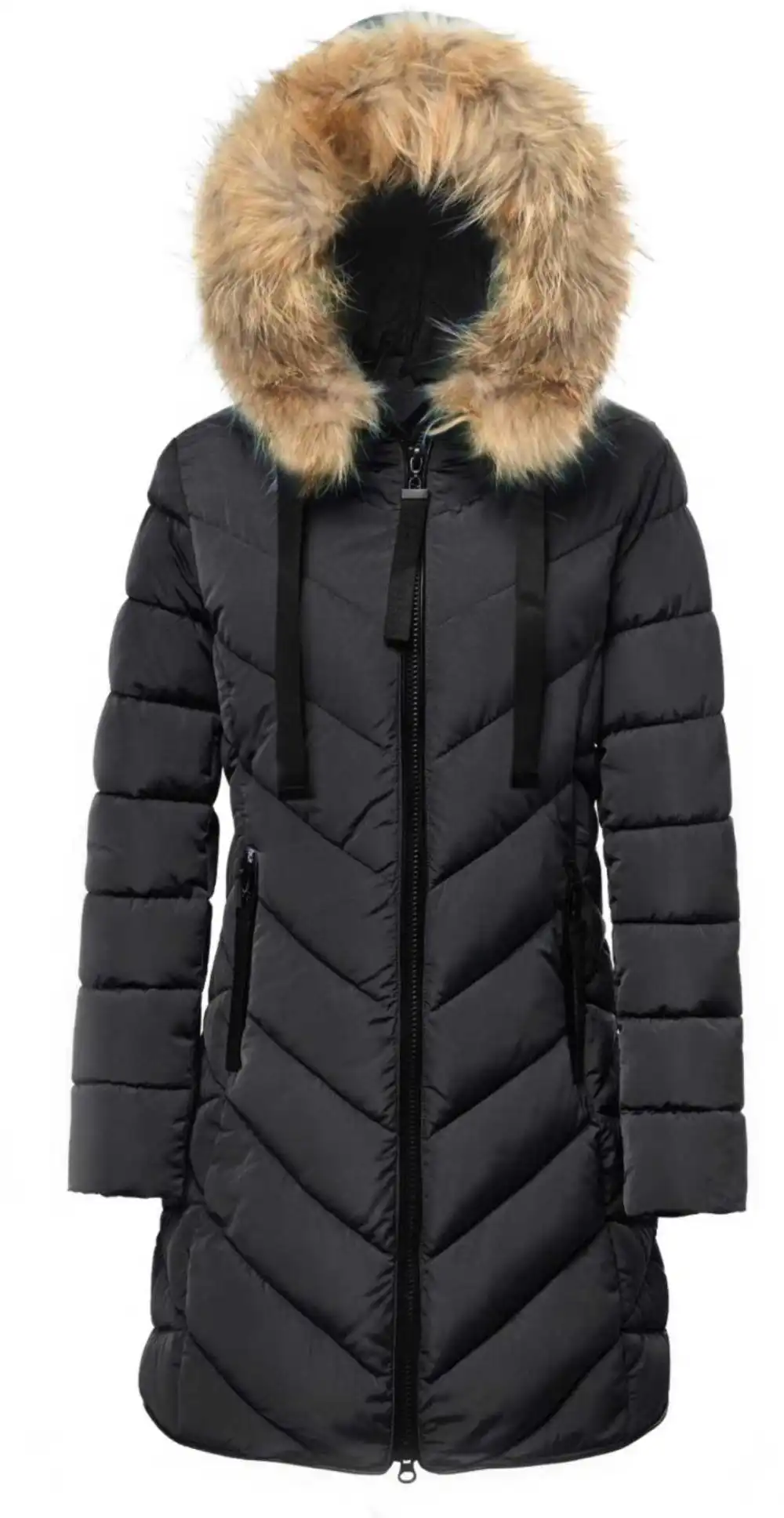 Kabát zimný na zips s kapucňou dlhý rukáv dámsky (S-3XL ONE SIZE) TALIANSKA MÓDA IMPNF242537 čierna 3XL