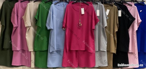Souprava elegantní tričko krátký rukáv a kalhoty dlouhé dámské nadrozměr (52/54/56 ONE SIZE) ITALSKÁ MÓDA IMC25070