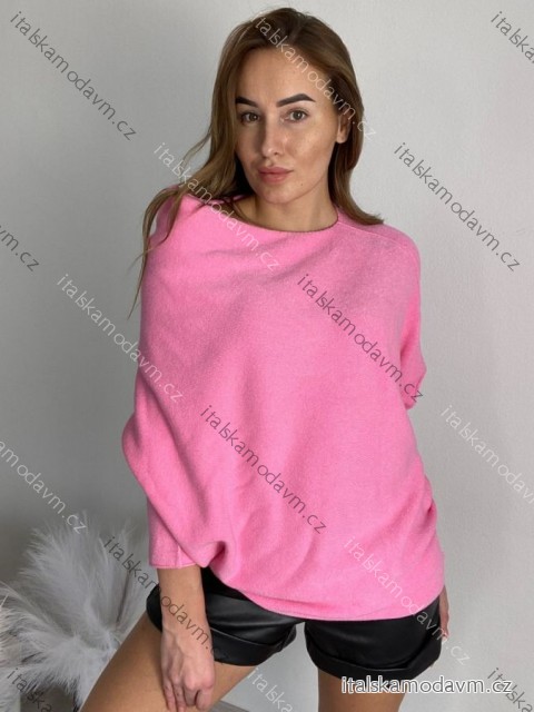Sveter oversize šikmý dlhý rukáv dámske  (S/M/L ONE SIZE) TALIANSKA MóDA IM424509/DUR středně růžová S/ML
