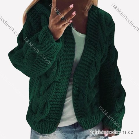 Cardigan pletený teplý dlouhý rukáv dámský (S/M/L ONE SIZE) ITALSKÁ MÓDA IMD23810 zelená smaragdová S/M/L