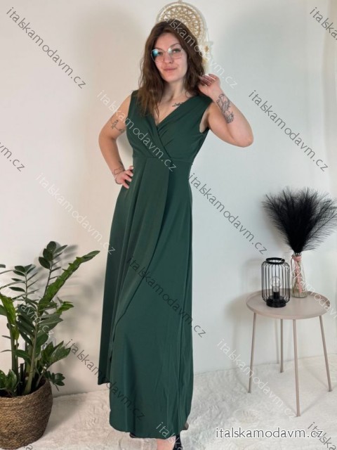 Šaty dlhé elegantné spoločenské bez rukávov dámske (S/M/L ONE SIZE) TALIANSKA MÓDA IM424861/DUR zelená smaragdová S/M/L