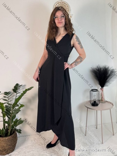 Šaty dlhé elegantné spoločenské bez rukávov dámske (S/M/L ONE SIZE) TALIANSKA MÓDA IM424861/DUR čierna S/M/L