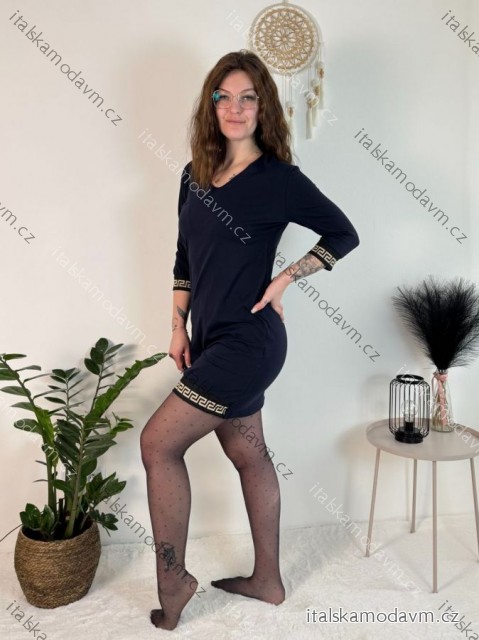 Šaty volnočasové dlouhý rukáv dámské (S/M/L ONE SIZE) ITALSKÁ MÓDA IMD23769 tmavě modrá M/L