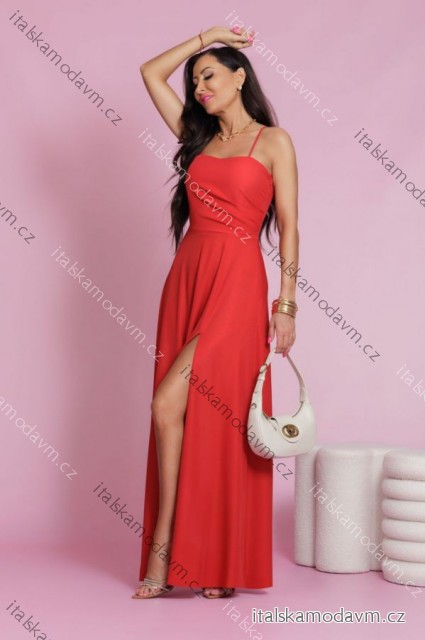 Šaty dlouhé společenské na ramínka dámské (34-42) POLSKÁ MÓDA PMLEL24NATHALIE1 červená 42