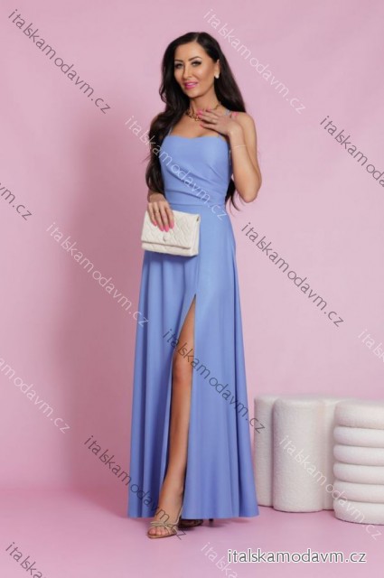 Šaty dlouhé společenské třpytivé na ramínka dámské (34-42) POLSKÁ MÓDA PMLEL25NATHALIEB1 modrá džínová 42