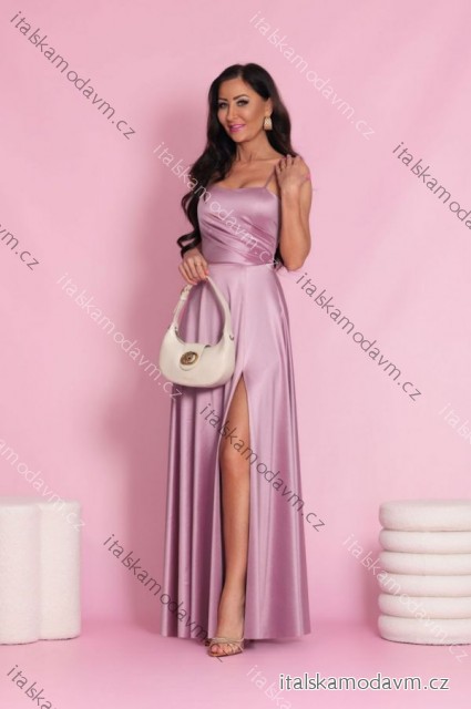 Šaty dlouhé společenské saténové na ramínka dámské (32-42) POLSKÁ MÓDA PMLEL25NATHALIEA4 ružová stredne 36