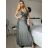 Šaty dlouhé společenské třpytivé na ramínka dámské (S/M ONE SIZE) ITALSKá MODA IM325NORA/DU -   stříbrná -   S/M