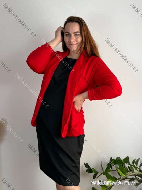 Sako elegantný dlhý rukáv dámske nadrozmer (48/50/52 ONE SIZE) TALIANSKA MÓDA IMD25513/DUR 48/50 červená